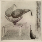 18-Two-pears-on-table-Julie-Wyness-printmaking-photoetching