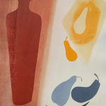 8-Tall-red-vase-blue-bananas-Julie-Wyness-printmaking