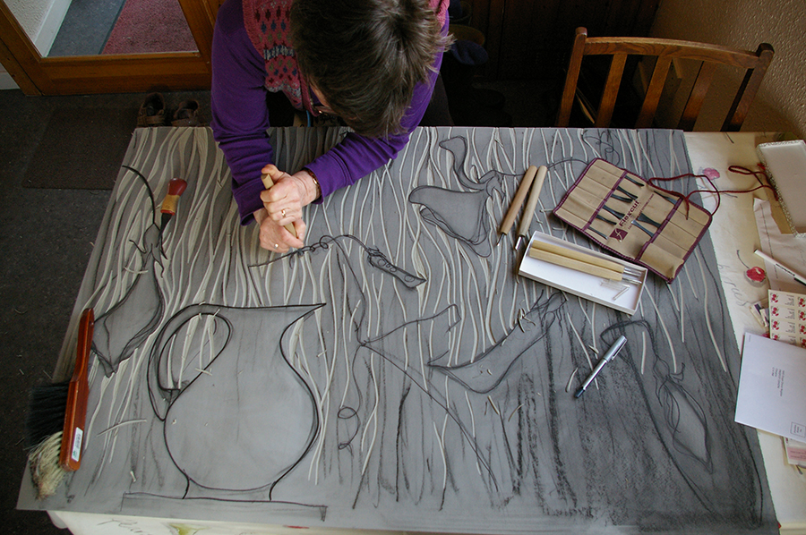 Julie Wyness linocutting